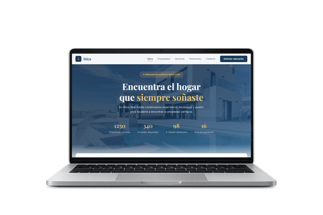 Preview of the Ática Real Estate website on a laptop screen.