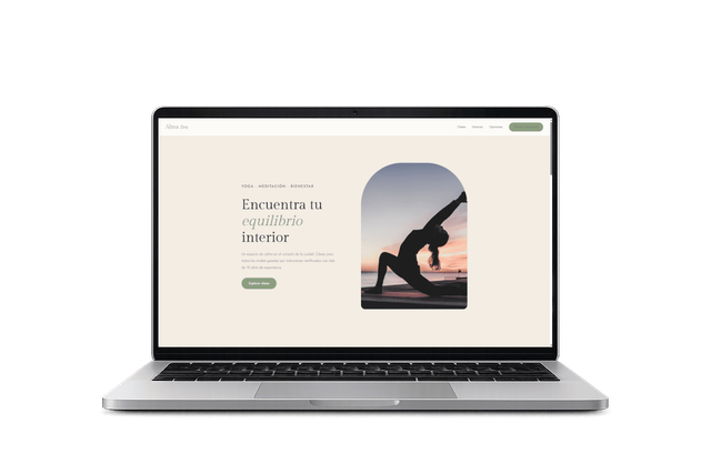 Preview of the Alma Zen Yoga website on a laptop screen.