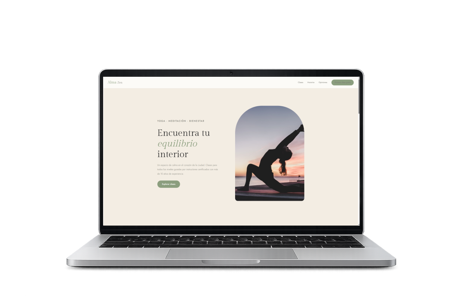Vista previa de la web Alma Zen Yoga en un portátil.